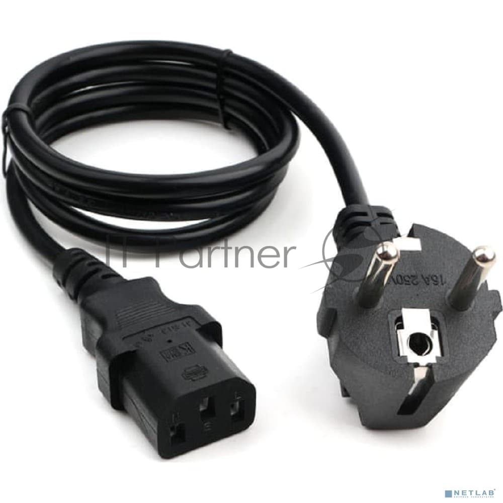 Кабель питания Cablexpert PC-186-1M, 1м, Schuko- C13, 6А, черный, с заземлением