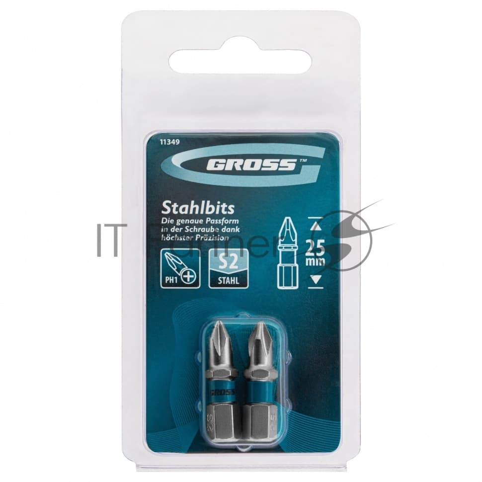 Набор бит Gross 11349 РН1x25, сталь S2, 2 шт