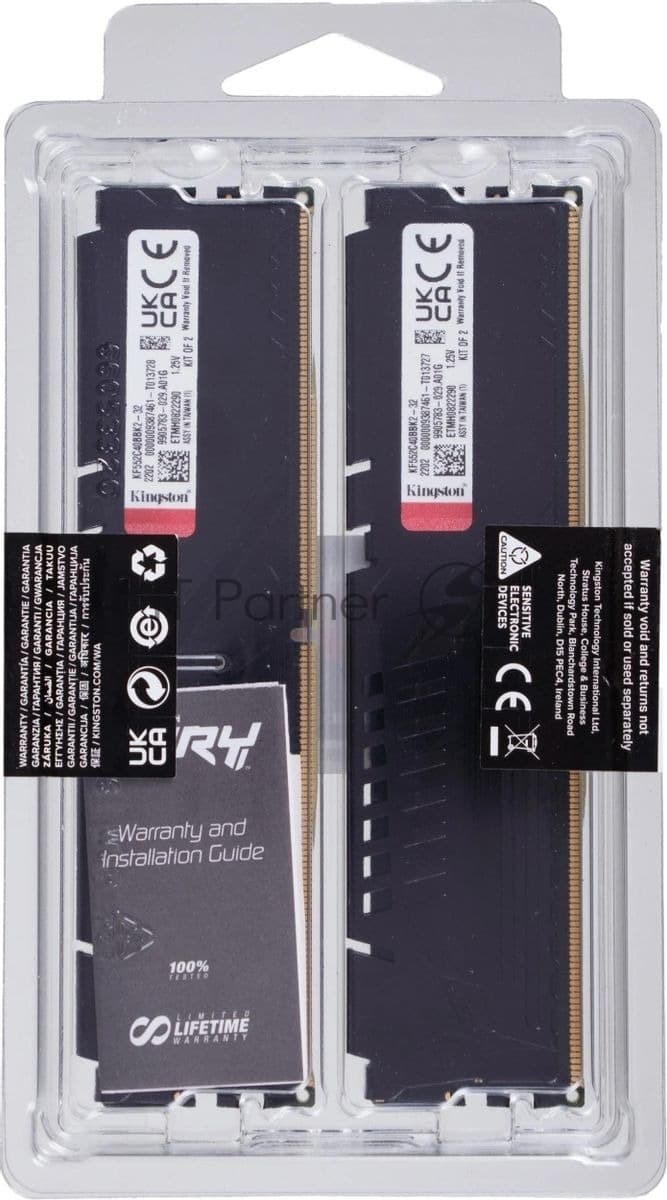 Память оперативная/ Kingston 32GB 5200MT/s DDR5 CL40 DIMM (Kit of 2) FURY Beast Black XMP