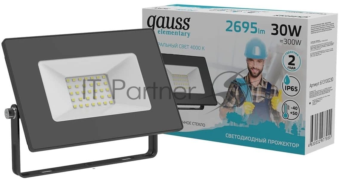 Прожектор светодиодный Gauss Elementary 30W 2695lm 4000К 200-240V IP65 черный LED