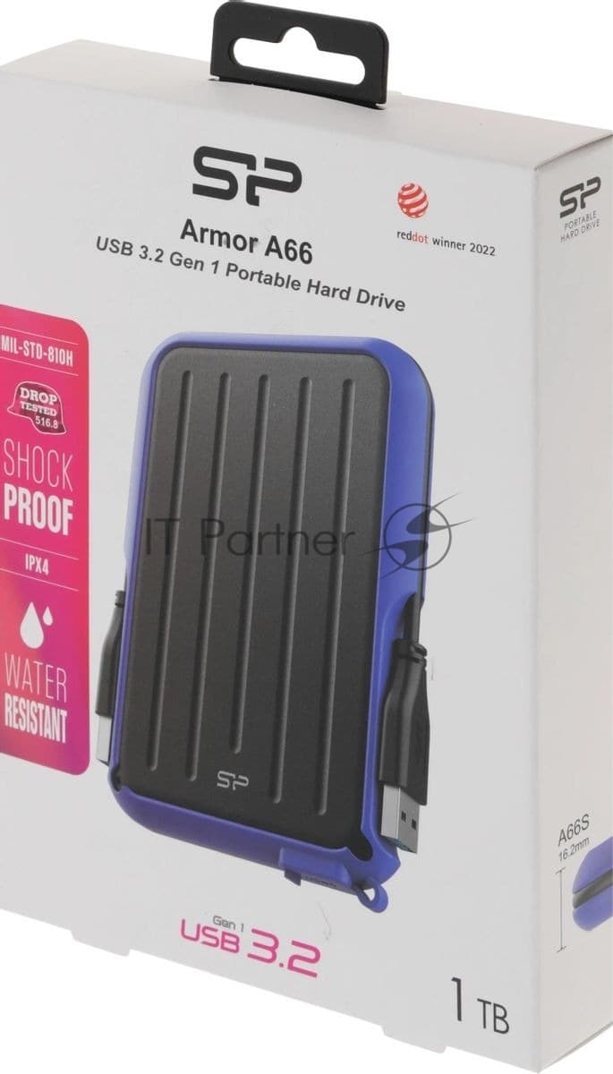 Внешний HDD 2.5" Silicon Power Armor A66, 1TB, USB 3.2 Gen 1 Type-A, 5400 rpm, черно-синий