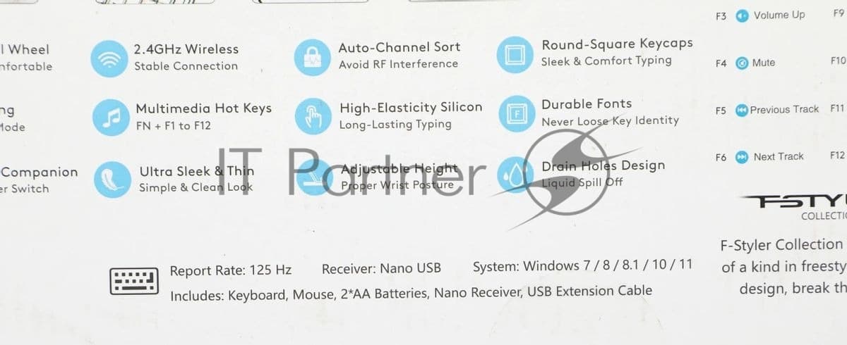 Комплект клавиатура+мышь A4Tech FStyler FG1012 беспроводной, USB, 1200 DPI, белый