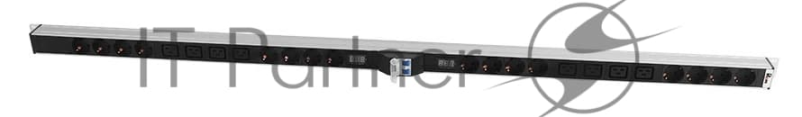 Блок силовых розеток Rem Rem-32, Shuko х 16, IEC 60320 С19 х 8, вход колодка, 1463х45х45 мм (ВхШхГ), 32А, автомат + амперметр, черный, без шнура