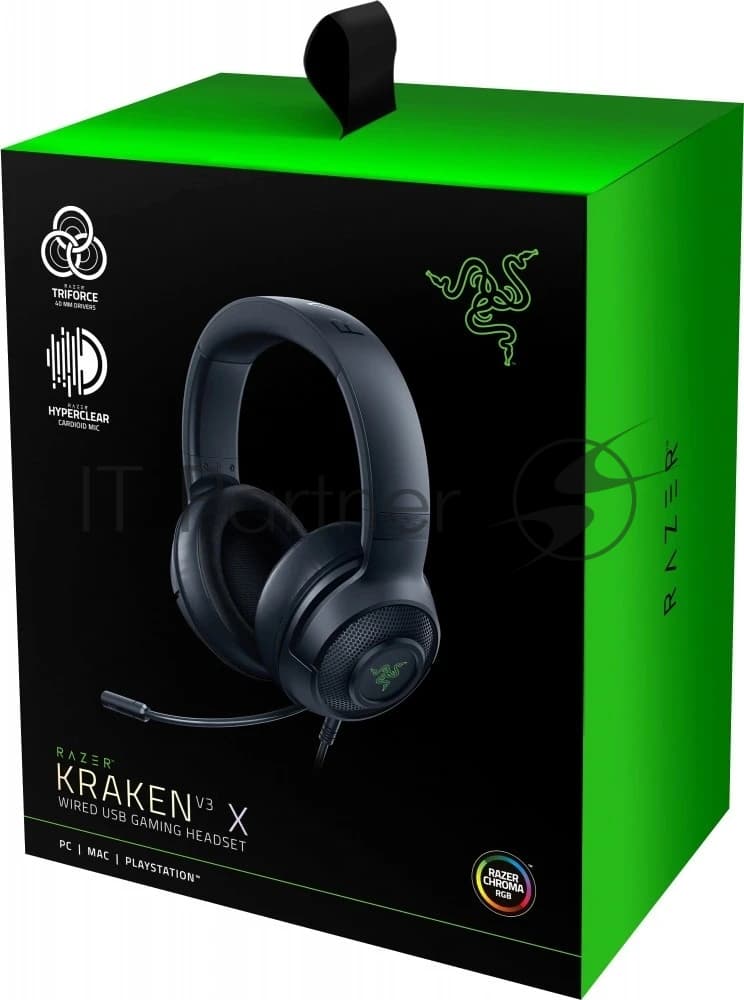 Гарнитура Razer Kraken V3 X чёрный, проводная, USB