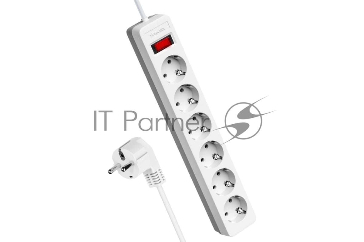 Удлинитель с сетевым фильтром Космос 6х3 м с заземл. 16А IP20 3.5 кВт с предохранителем 3х1 индикатор сети белый