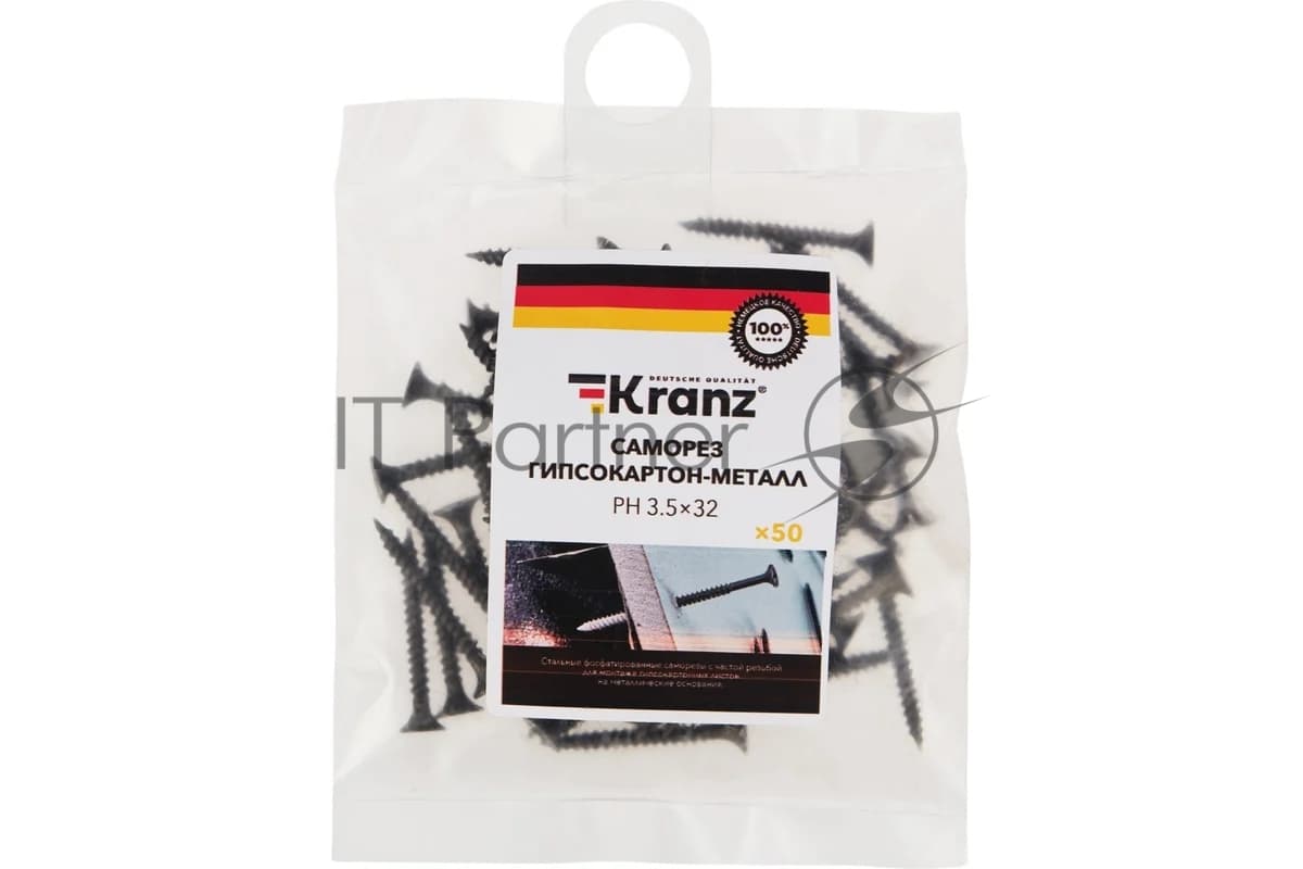 Саморез гипсокартон-металл Kranz 3.5х32, пакет (50 шт./уп.)