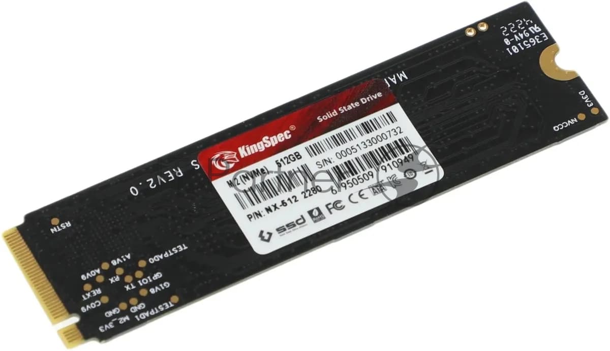 Накопитель SSD KingSpec NX-512, 512Gb, PCIe 3.0 x4, M.2 2280, NVMe, R/W 3400/3100