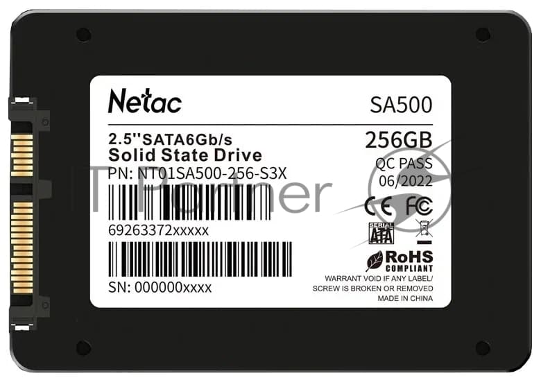 SSD накопитель Netac SSD SA500 256GB 2.5 SATAIII 3D NAND, R/W up to 520/450MB/s, TBW 120TB, 3y wty