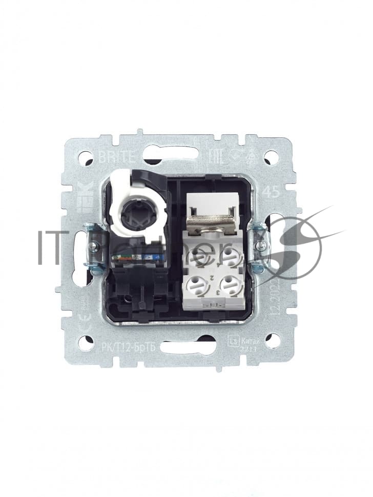 Розетка компьютерная двойная RJ11+RJ45 IEK BRITE РК/Т12-БрТБ кат.5E темная бронза