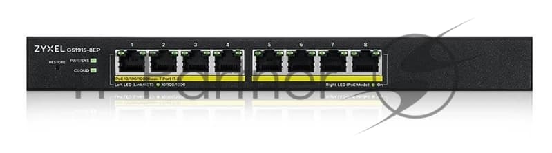 Коммутатор/ Zyxel NebulaFlex GS1915-8EP Hybrid Smart L2 PoE+ Switch, 8xGE PoE+, Silent (No Fan), 60W PoE Budget, Standalone/Cloud Management