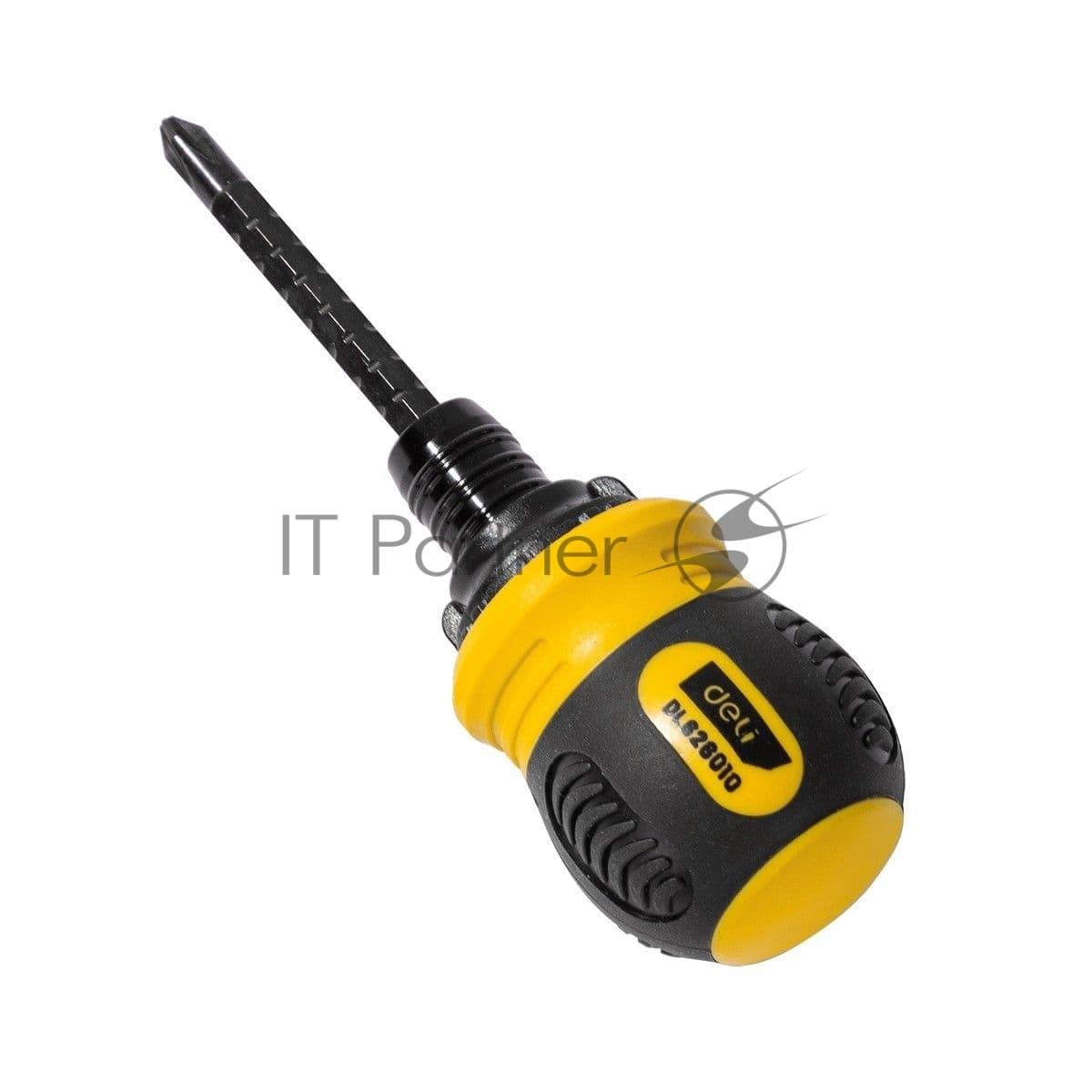 Двухсторонняя отвертка с трещеткой Deli DL626010 PH2+SL6x85мм, сталь CrV, длина: 95-140 мм, диаметр хвостовика 6,3мм.