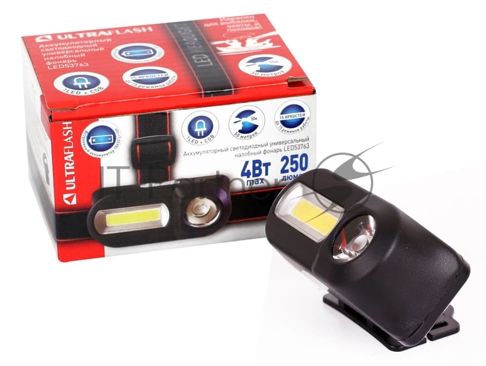 Фонарь велосипедный Ultraflash LED53763 черный 4Вт лам.:светодиодный встроенный аккумулятор