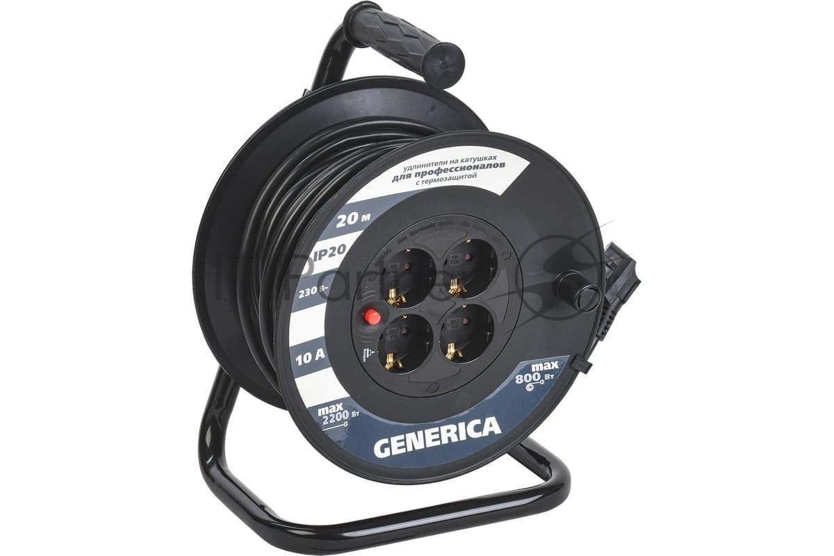 Катушка IEK GENERICA УК20 с т/з 4 места 2P+PE/20м 3х1,0 мм2 GENERICA