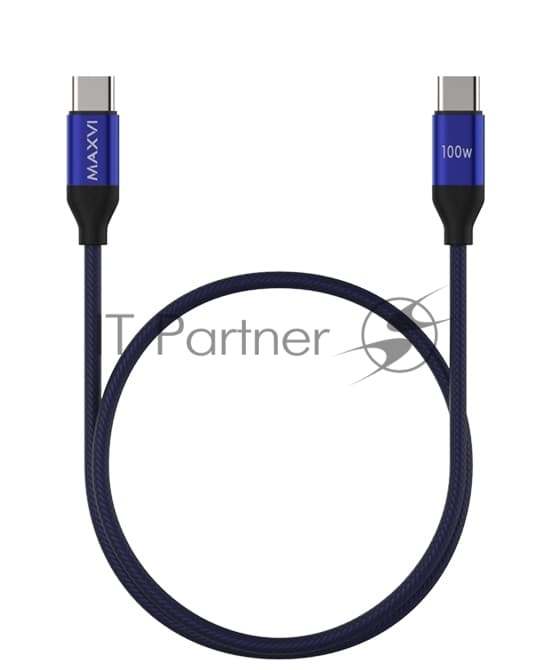 Кабель Maxvi MCw-100TT blue USB-C - USB-C, 5A разъемы USB-C - USB - C, Максимальная мощность 100W, ток макс. нагрузки 5А, макс. напряжение 20V;стандарт USB 3.1, длина 1.2м, нейлоновая оплетка, металлические корпуса разъемов, цвет синий.