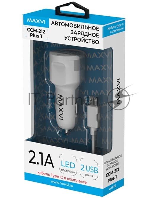 Автомобильное зарядное устройство Maxvi CCM-212 Plus T белый 2.1A