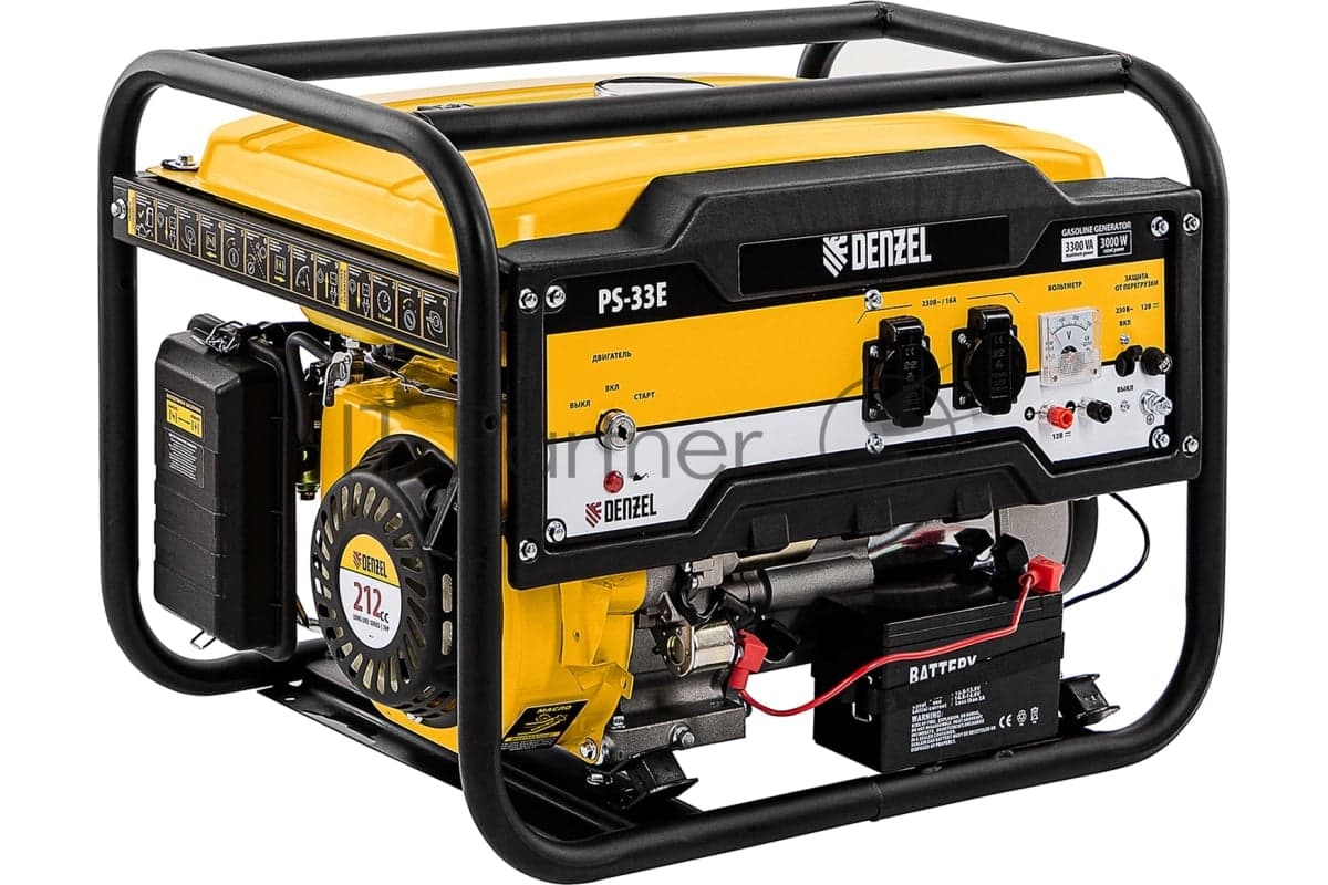 Электрогенератор бензиновый Denzel PS-33E, 3.3 кВт, 85 дБ, 48.5 кг