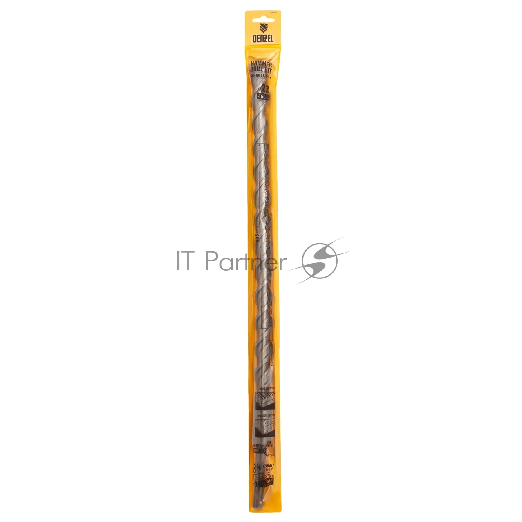 Бур по бетону Denzel двойная спираль, Cobalt W-tip, 22x460 мм, SDS PLUS