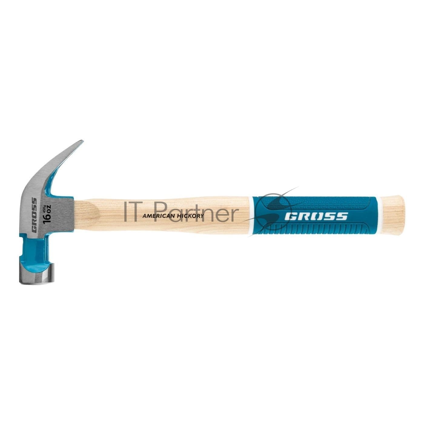 Молоток-гвоздодер Gross AMERICAN HICKORY 450 г, угол 45, магнит, обрезиненная рукоятка