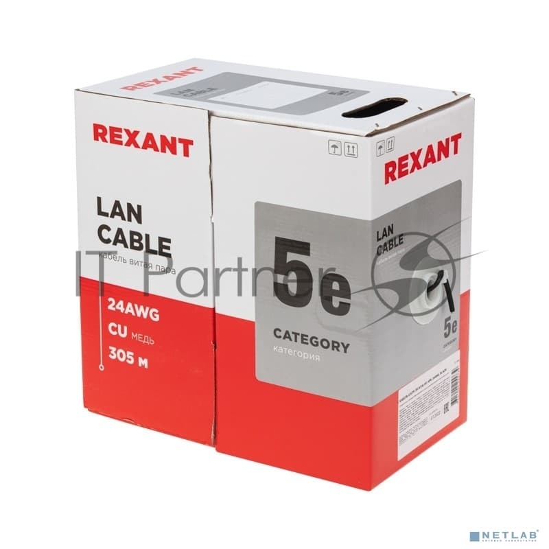 Кабель витая пара Rexant U/UTP, cat.5e, ZH нг(А)-HF, 4PR, 24AWG, внешний, черный, 305 м