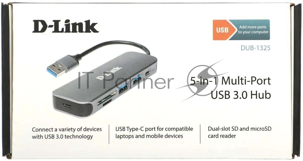 USB-концентратор D-Link DUB-1325/A2A, USB 3.0, USB 3.0, SD/microSD, USB