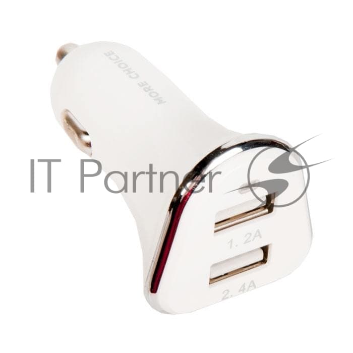 Автомобильная зарядка (от прикуривателя) 2USB 2.4A для Type-C More choice AC22a, белый