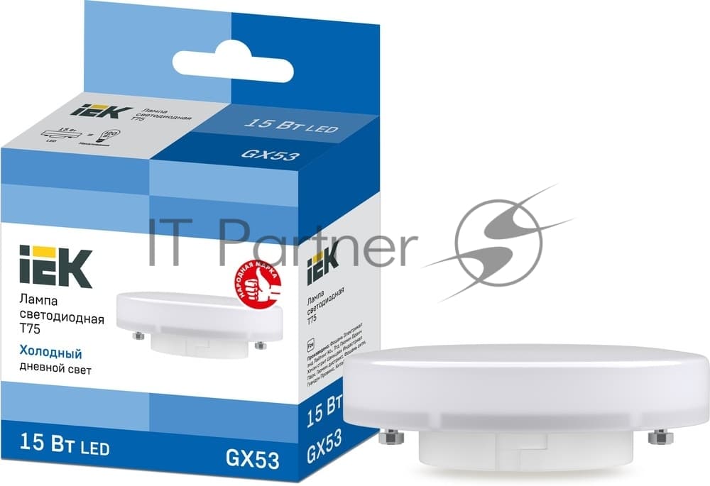 Лампа светодиодная T75 таблетка 15Вт 230В 6500К GX53 IEK LLE-T80-15-230-65-GX53