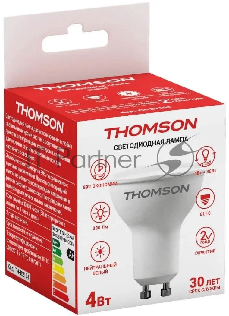 Лампа светодиодная Thomson TH-B2104 4Вт цок.:GU10 рефлек. 220B св.свеч.бел.нейт. MR16 (упак.:1шт)