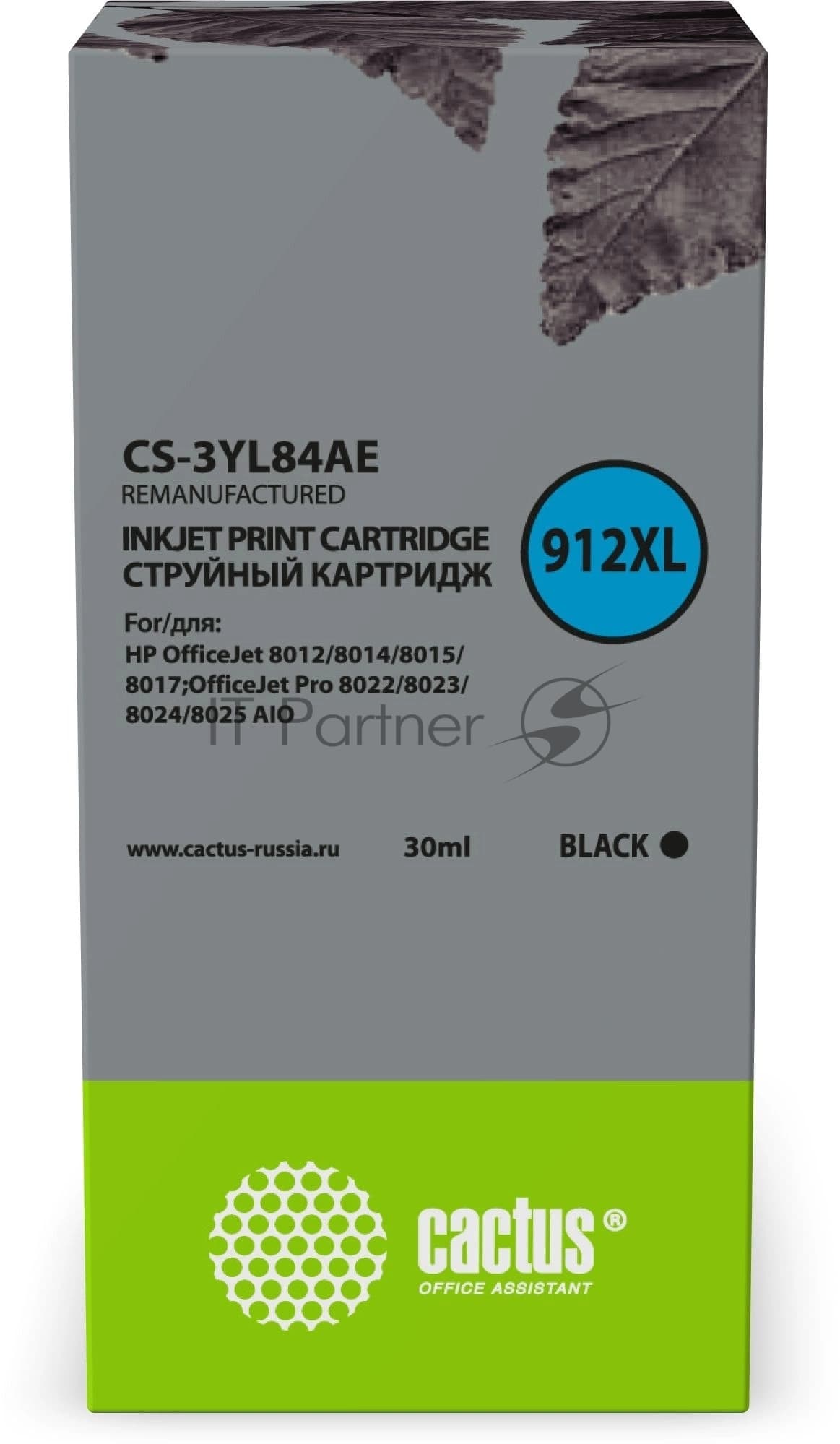 Cactus CS-3YL84AE Картридж струйный 912XL черный 30мл