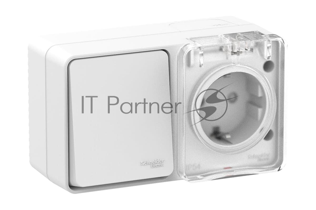 Блок ОП AtlasDesign Profi54 (розетка 16А 250В с заземл. защ. шторки + 1-кл. выкл. 10А) IP54 бел. SE