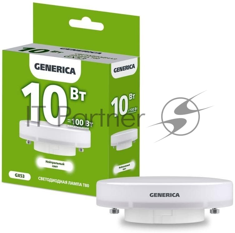 Лампа cветодиодная LED T80 IEK LL-T80-10-230-40-GX53-G таблетка 10Вт 230В 4000К GX53 GENERICA