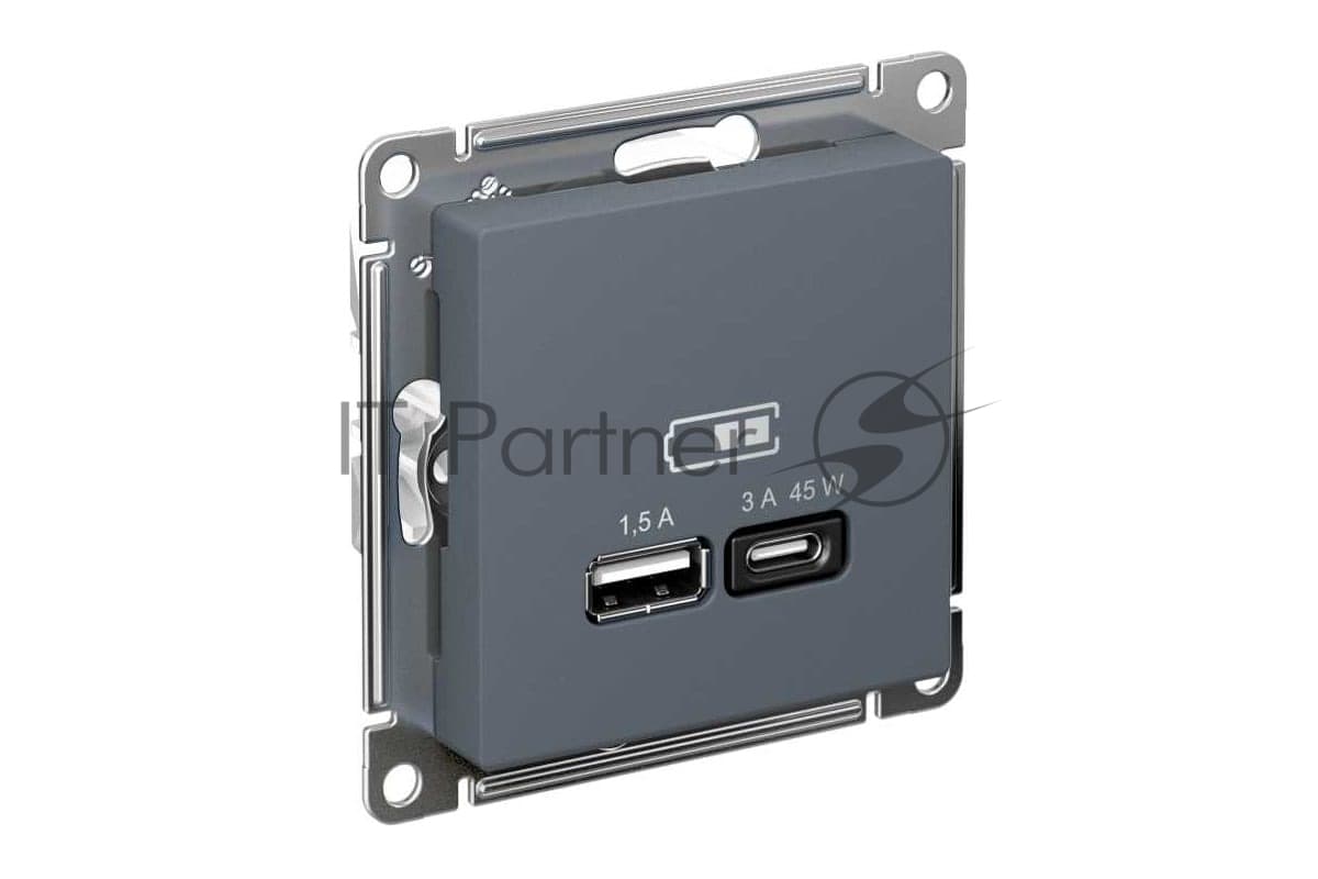 Розетка SE AtlasDesign USB A + тип-C 45W высокоскор. заряд. QC, PD, мех. грифель