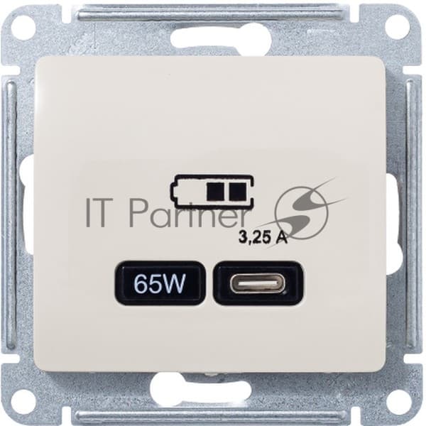 Розетка USB SE тип-C 65W высокоскор.заряд. QC, PD, мех. Glossa бежевый