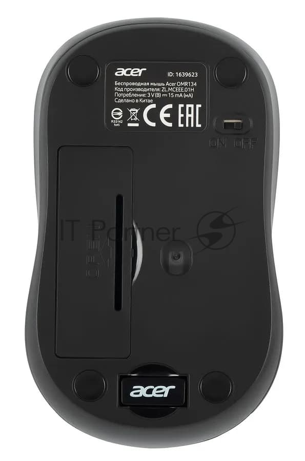 Мышь Acer OMR134 серый оптическая 1000dpi беспров. USB для ноутбука 3but (ZL.MCEEE.01H)
