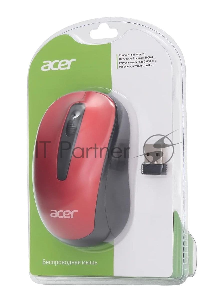 Мышь Acer OMR136 красный оптическая 1000dpi беспров. USB для ноутбука 3but (ZL.MCEEE.01J)