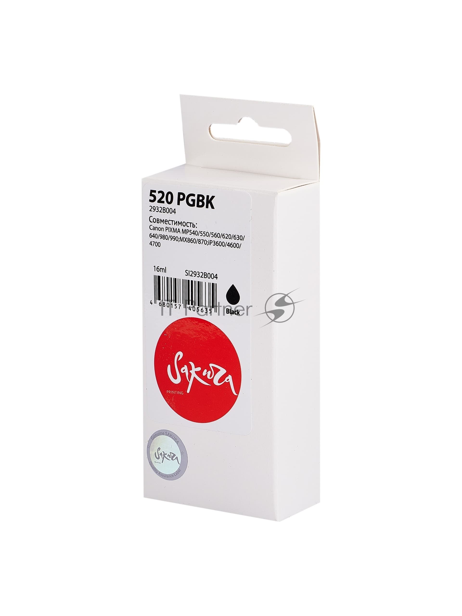 Картридж струйный Sakura 2932B004 (520 PG Black) для Canon, черный, 16 мл., 340 к.