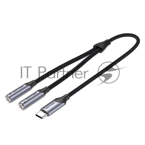 Переходник-разветвитель Vention гибкий USB-C M/Jack 3.5 mm F x 2 (Аудио+Микрофон) - 0.3м