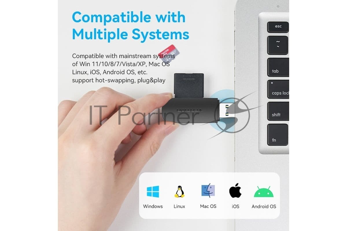 Картридер Vention USB 3.0 (SD+TF) Черный