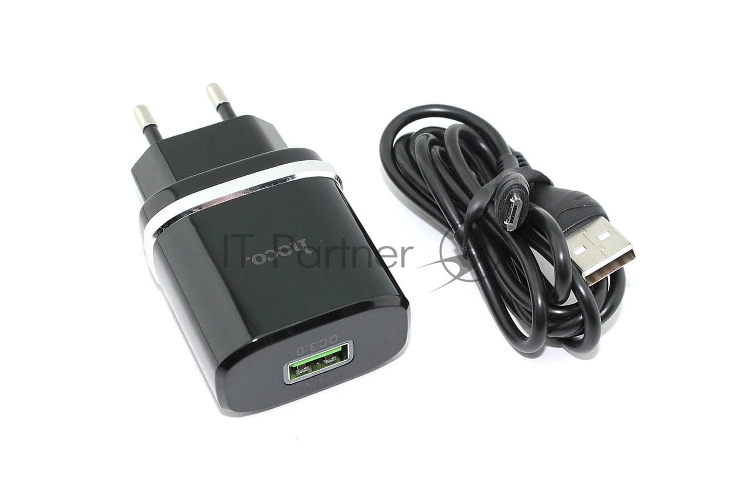 Блок питания (сетевой адаптер) HOCO С12Q Smart QC3.0, кабель Micro USB, USB, 5V, 3.0A, черный