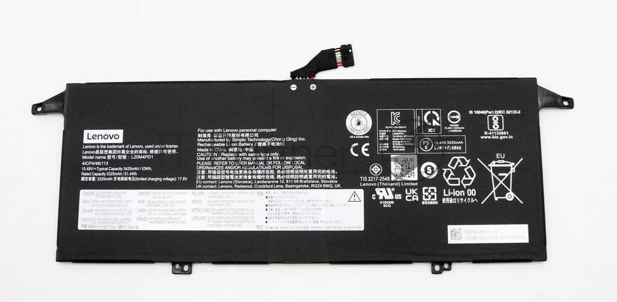 Аккумуляторная батарея для ноутбука Lenovo ThinkBook Plus G2 ITG 15.48V 53Wh Orig