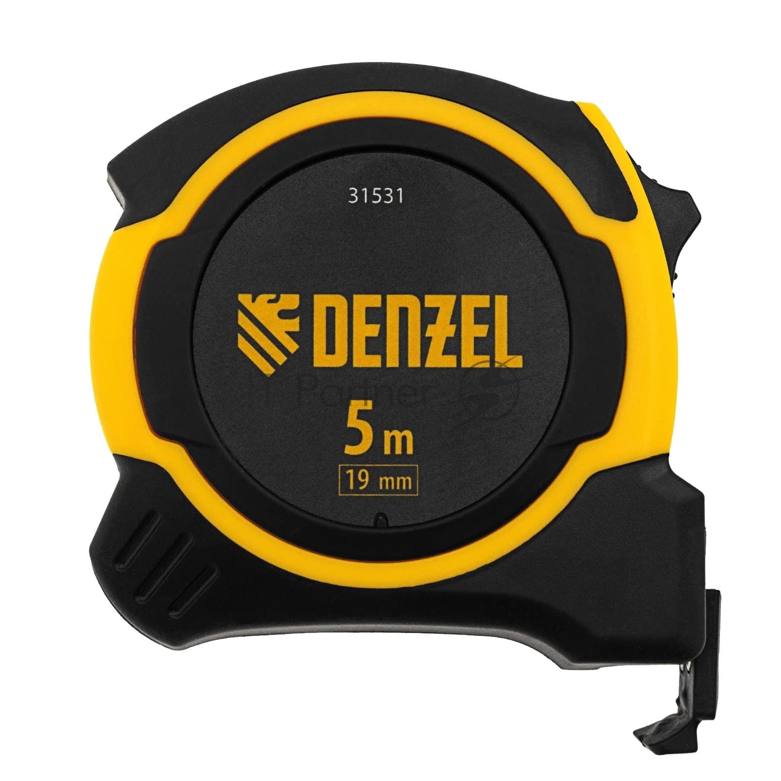 Рулетка Denzel 5м х 19мм, двухкомп. корпус, магнитный обрезиненный зацеп