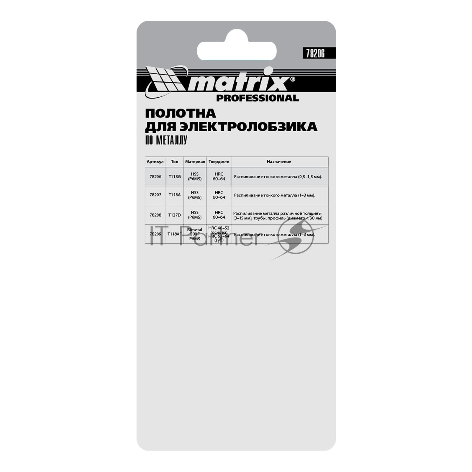 78206 Набор пилок по металлу Matrix 3пред. (лобзики)