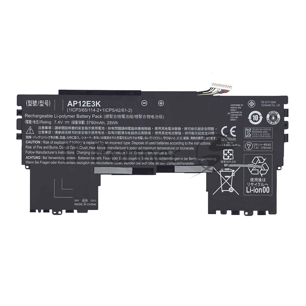Аккумуляторная батарея для ноутбука Acer Aspire S7-191 7.4V 3790mAh 28Wh AP12E3K