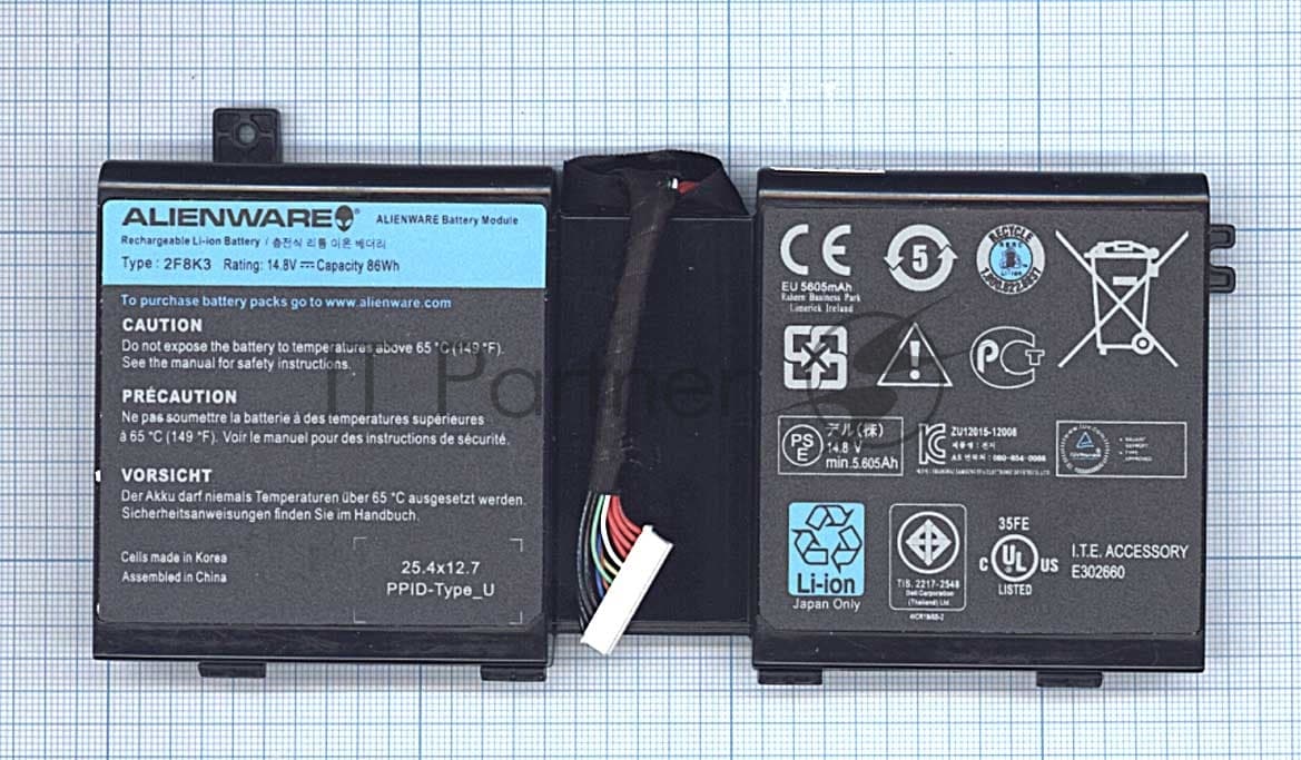 Аккумуляторная батарея для ноутбука Dell Alienware M17x R5 14.8V 86Wh 2F8K3 черный