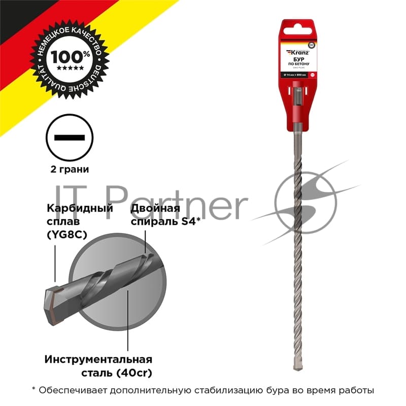 Бур по бетону Kranz 14x800x740 мм SDS PLUS