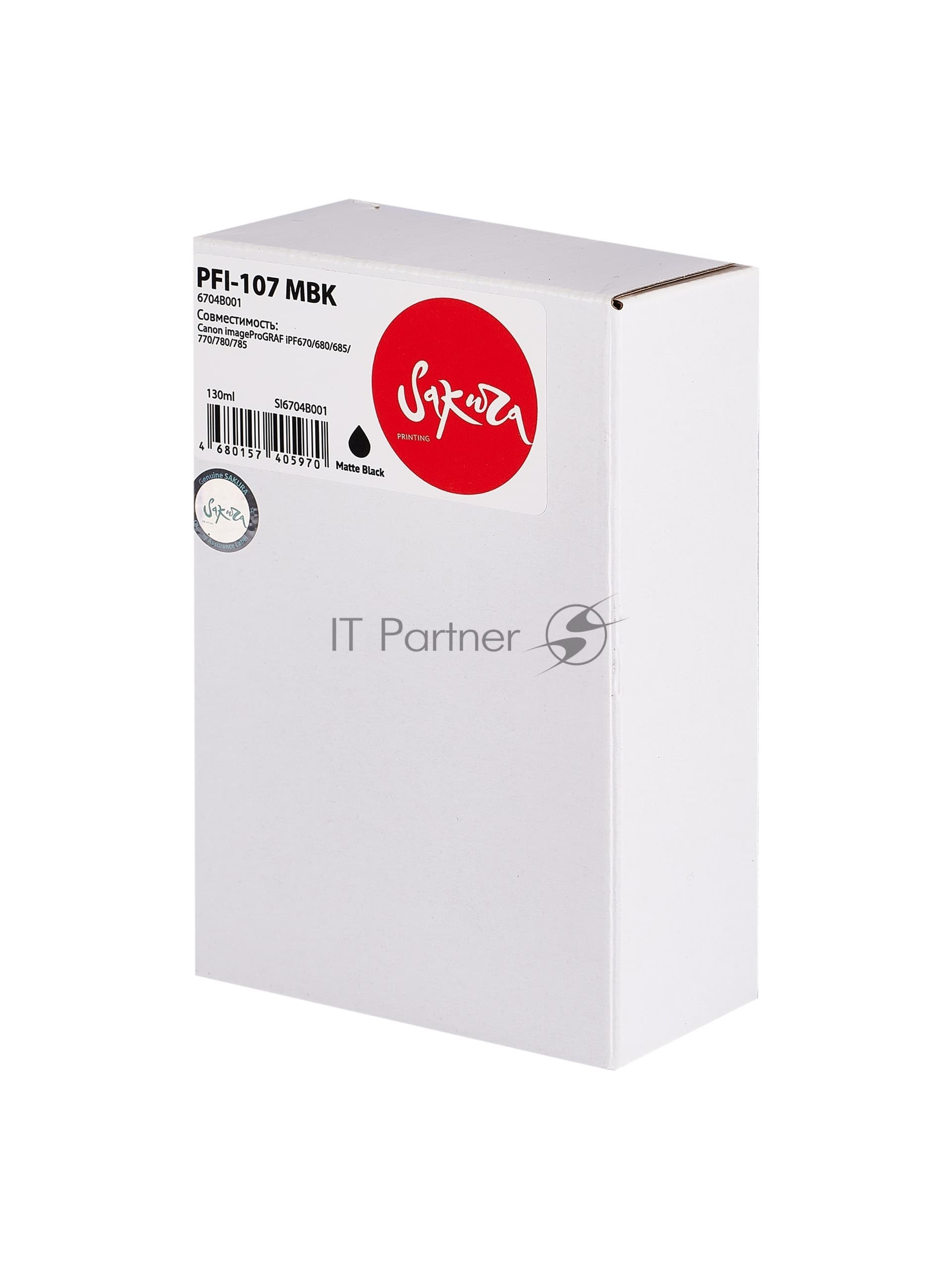 Картридж струйный Sakura 6704B001 (PFI-107 MBK) для Canon, черный матовый, 130 мл.