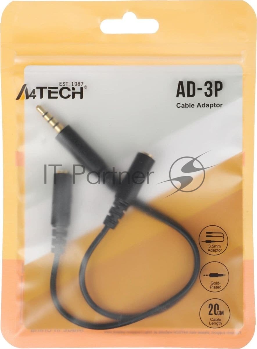 Адаптер аудио A4Tech AD-3P 2xJack 3.5 (f)/Jack 3.5 (m) 0.2м. черный