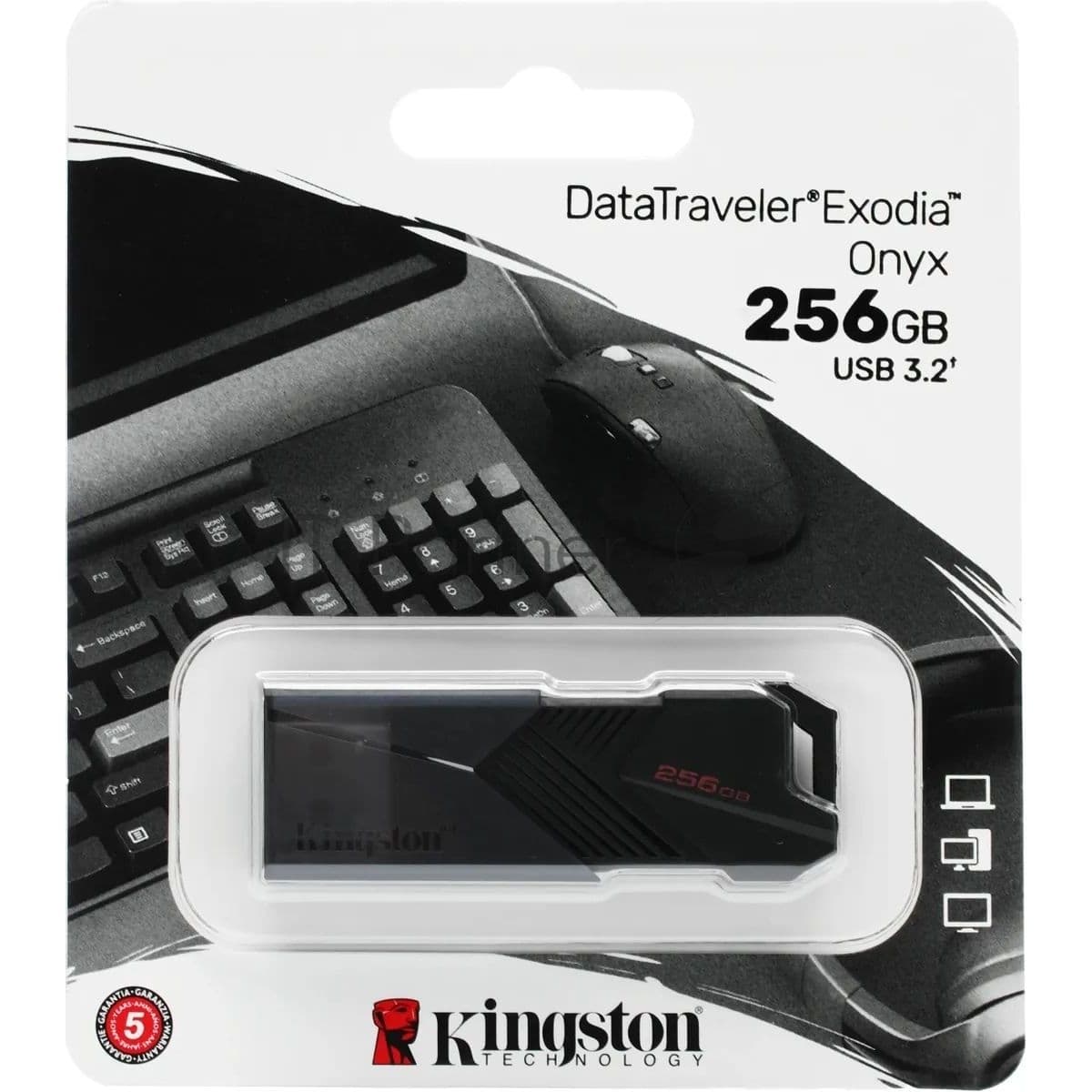 Флешка USB Kingston DataTraveler Exodia Onyx (DTXON/256Gb), 256Gb, USB 3.2 Gen 1, R/W 200/60, черный