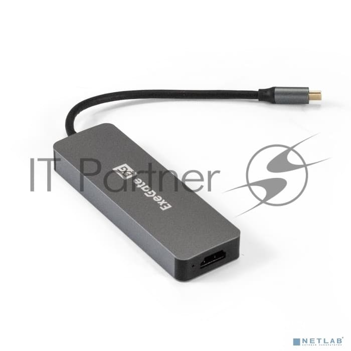 USB-концентратор ExeGate DUB-31C/PD/H (кабель-адаптер USB Type-C --> 3xUSB3.0 + PD 60W + HDMI 4K@30Hz, Plug&Play, серый)