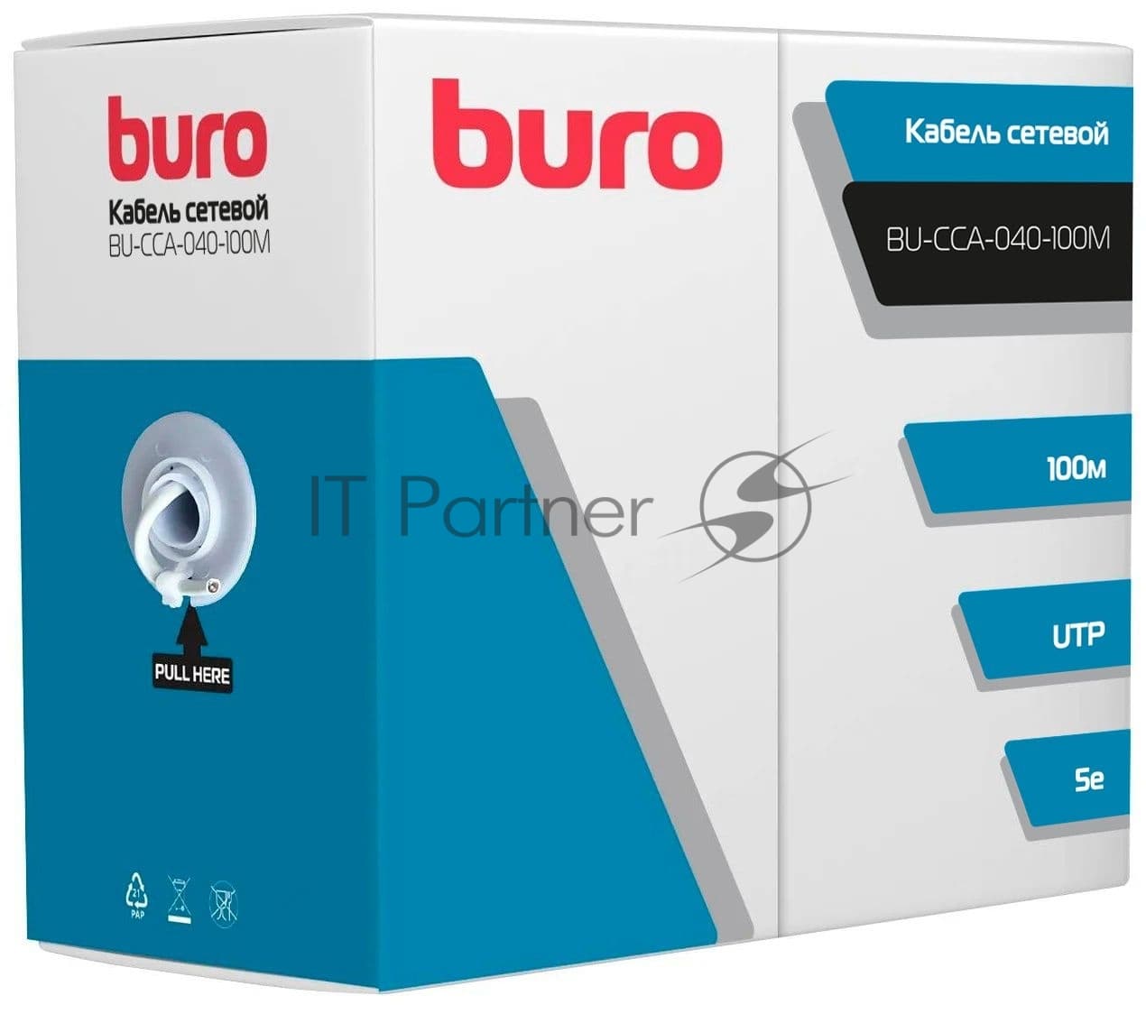 Кабель сетевой Buro BU-CCA-040-100M UTP 4 пары cat.5E solid 0.40мм CCA 100м серый