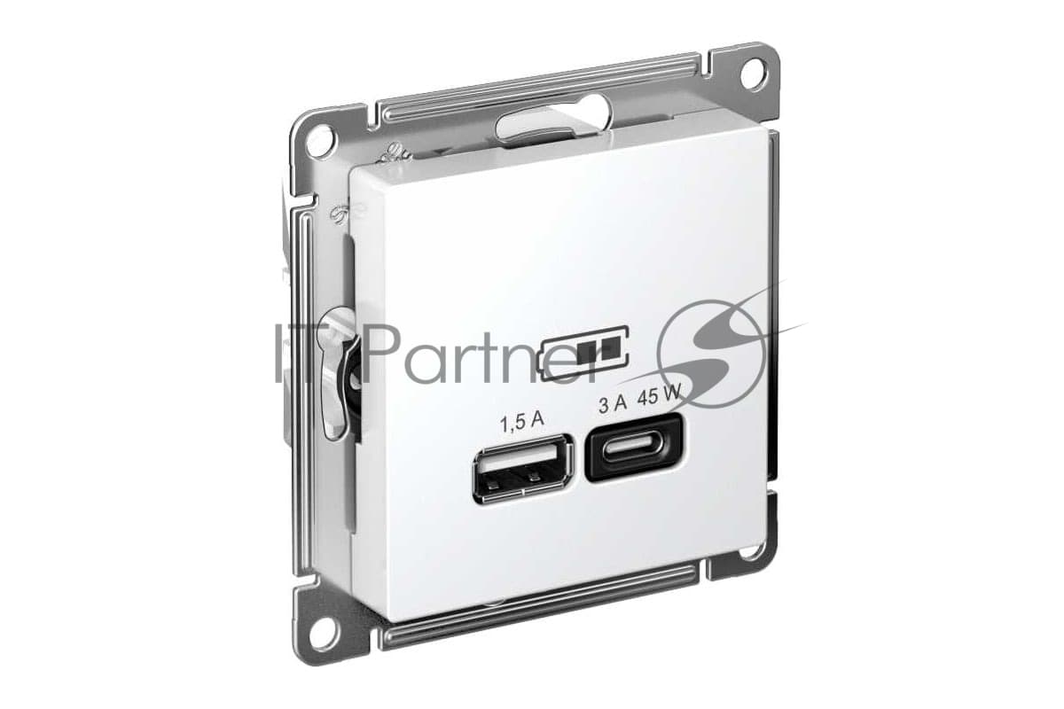 Розетка SE AtlasDesign белый USB A + тип-C 45W высокоскор.заряд. QC, PD, мех.
